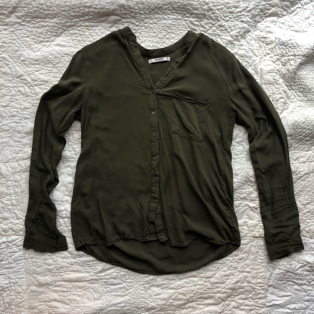 Pull&Bear long sleeve Olive button down